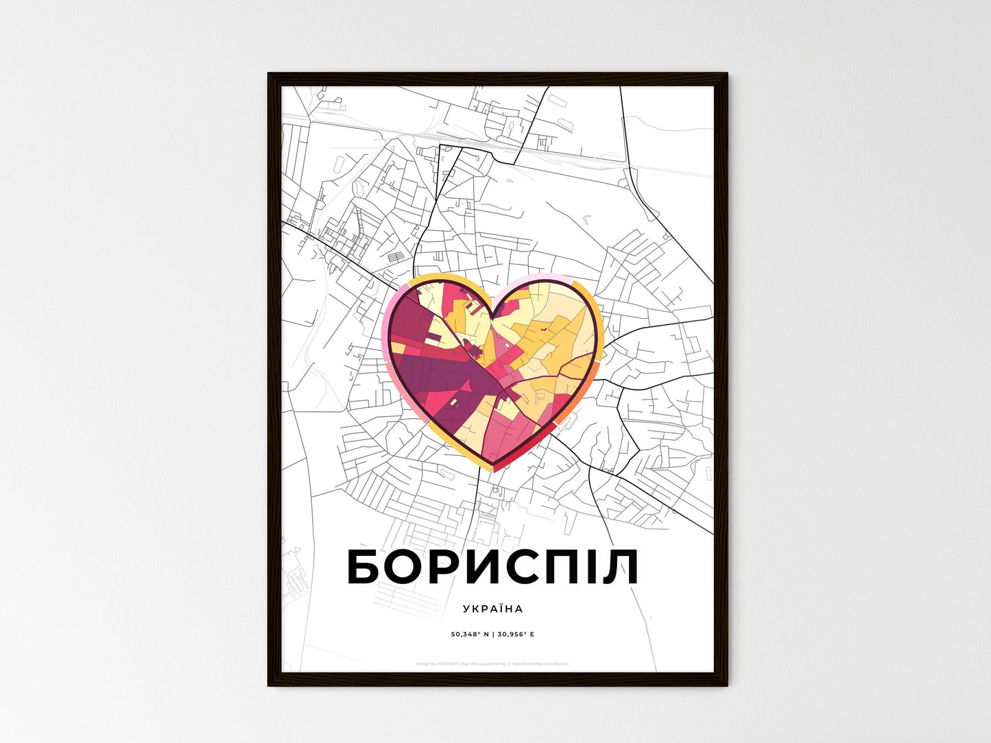 Boryspil Ukraine wedding art map with heart icon