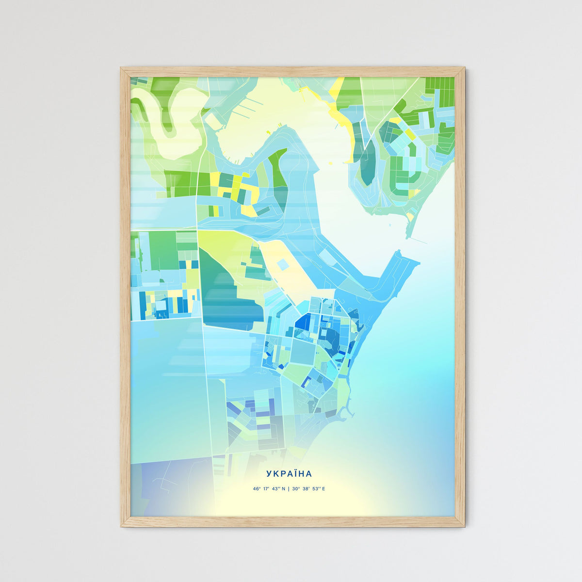 Colorful CHORNOMORSK UKRAINE Fine Art Map Cool Blue