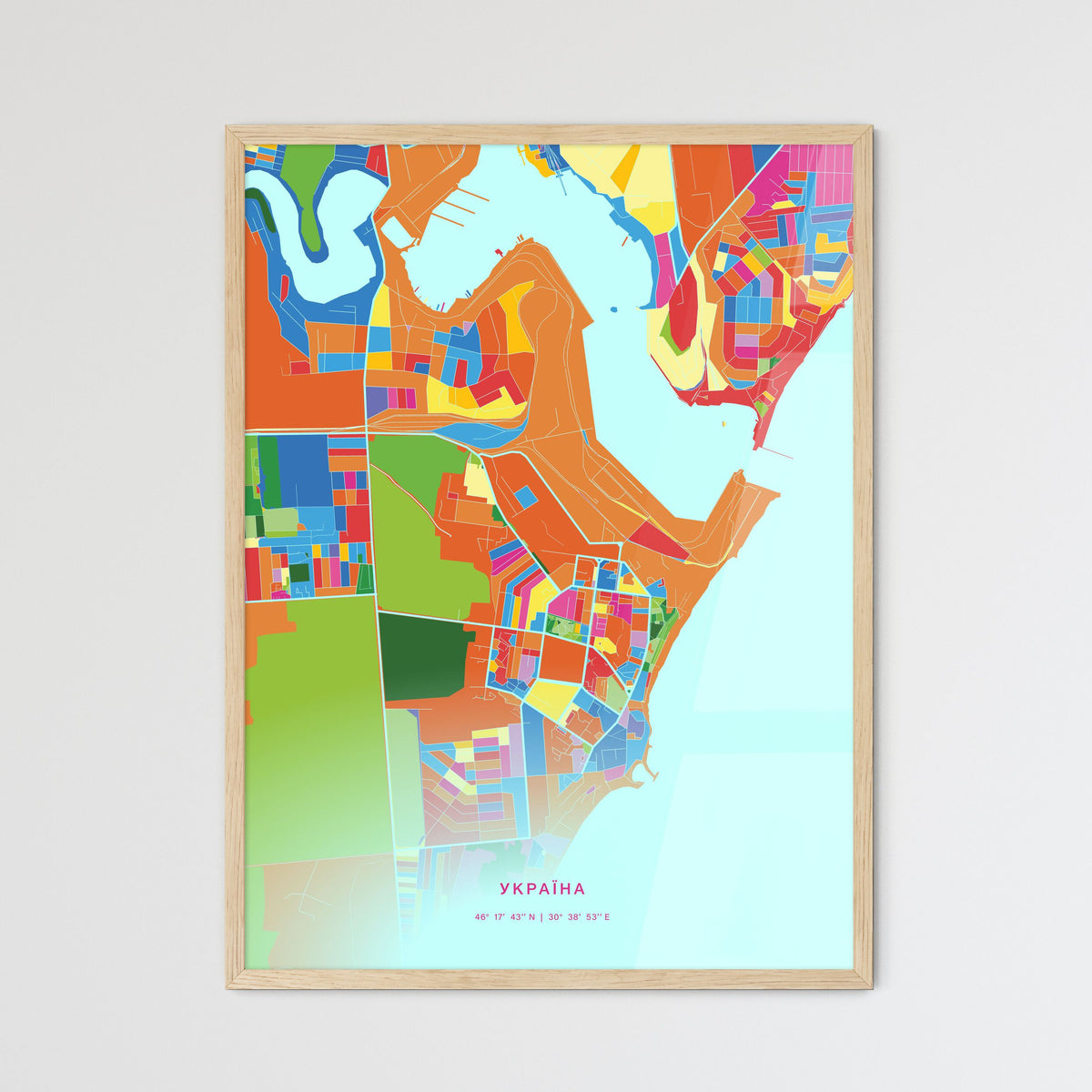 Colorful CHORNOMORSK UKRAINE Fine Art Map Crazy Colors