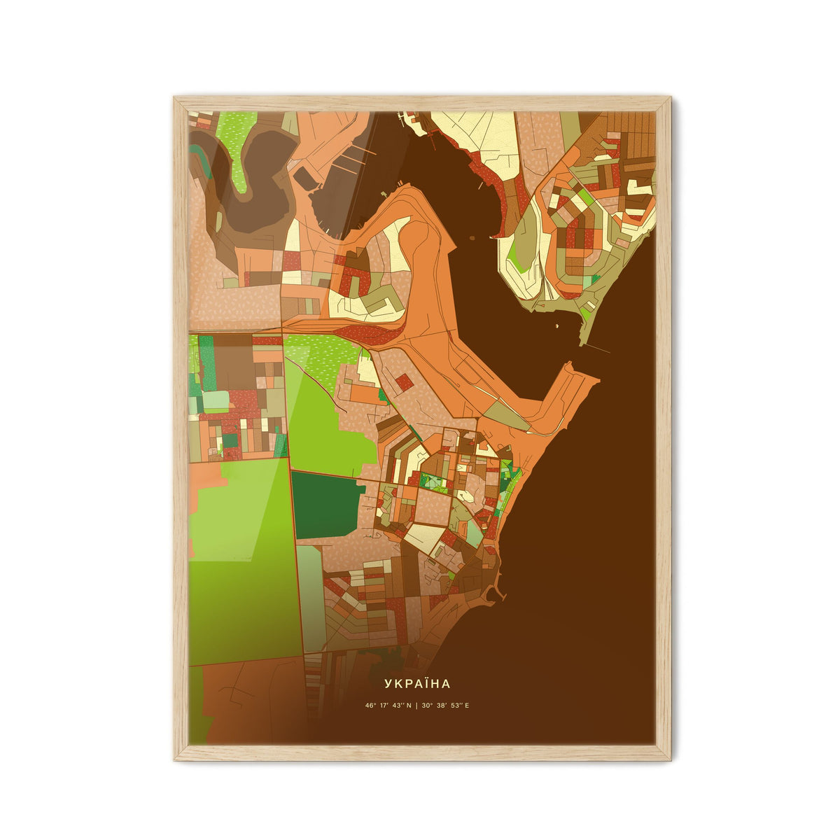 Colorful CHORNOMORSK UKRAINE Fine Art Map Farmhouse