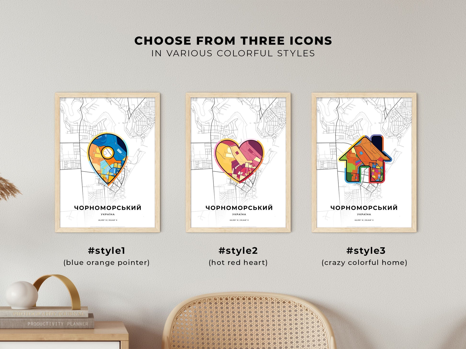 Chornomorsk Ukraine maps with colorful icons