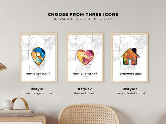 Chornomorsk Ukraine maps with colorful icons