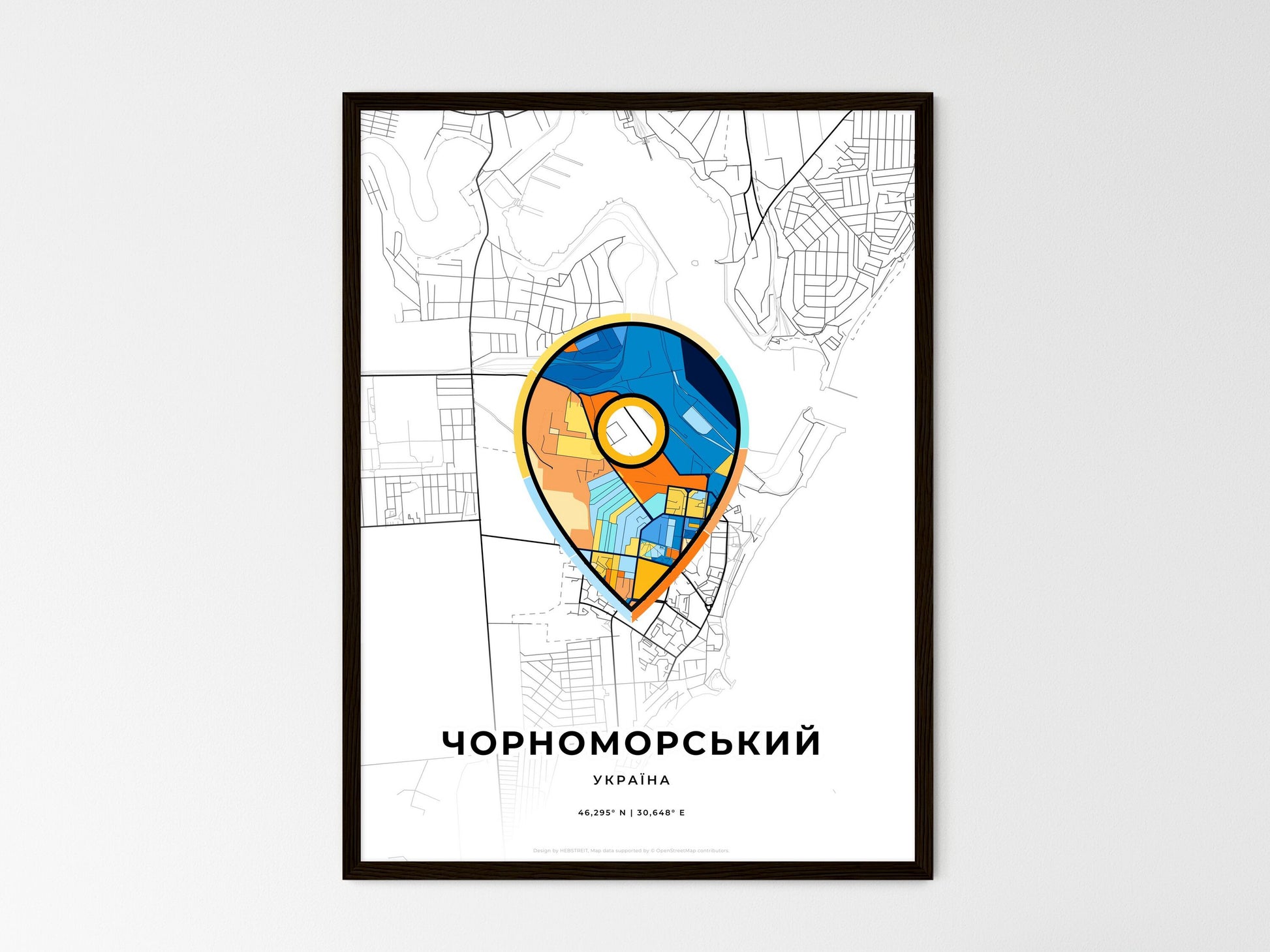 Chornomorsk Ukraine wedding art map with pointer icon
