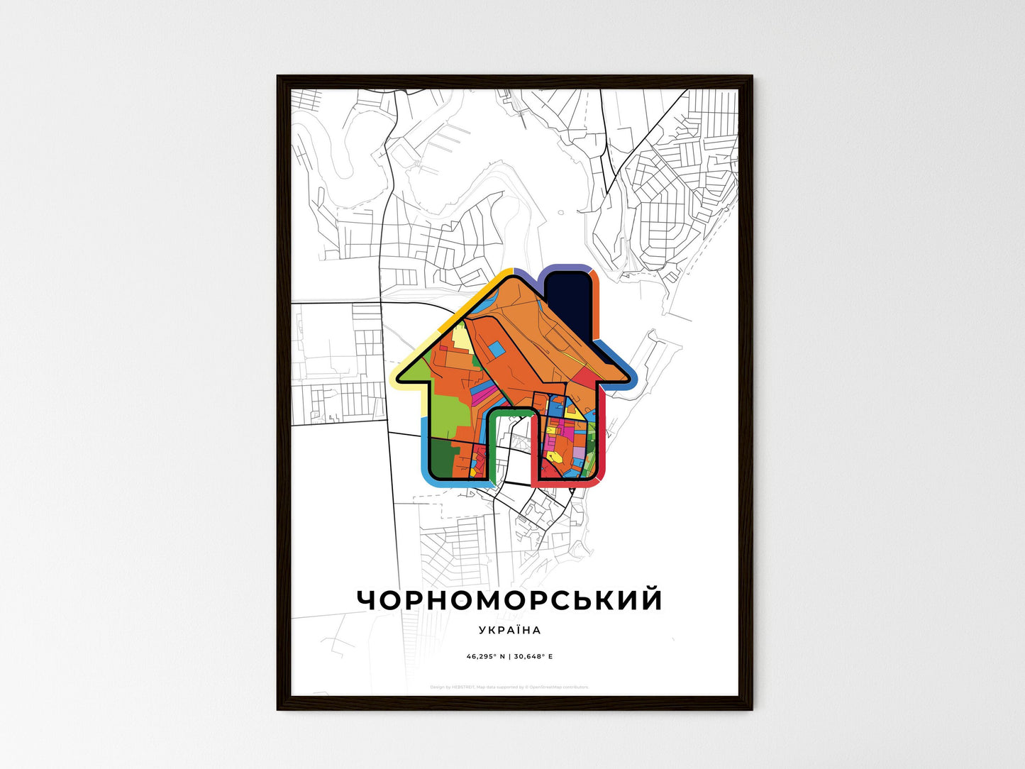 Chornomorsk Ukraine wedding art map with home icon