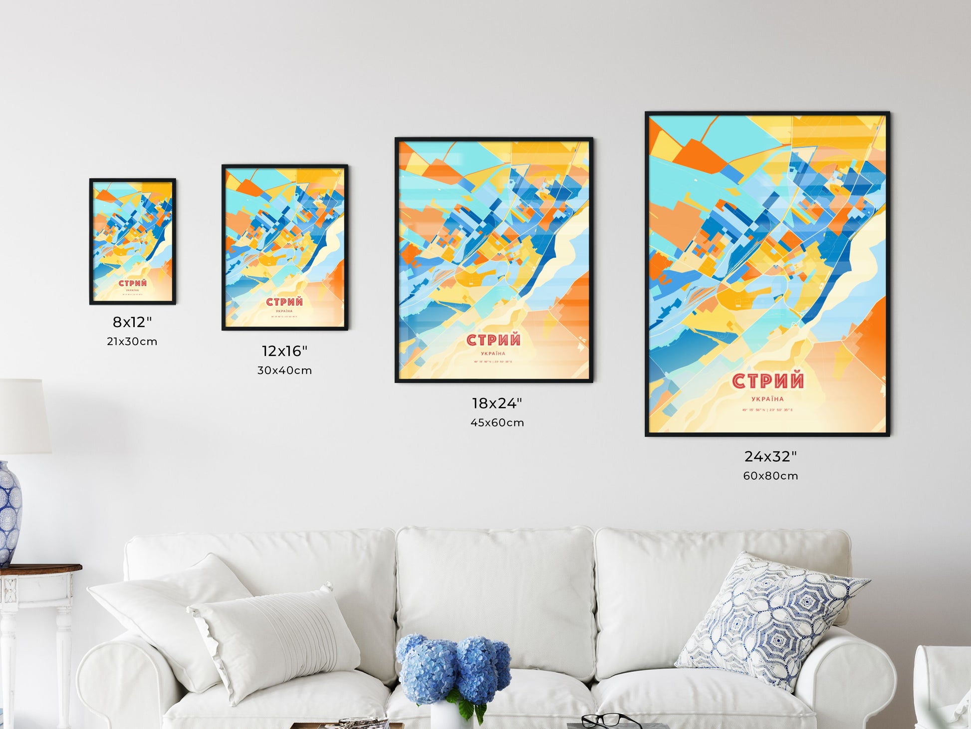 Colorful STRYI UKRAINE Fine Art Map Blue Orange