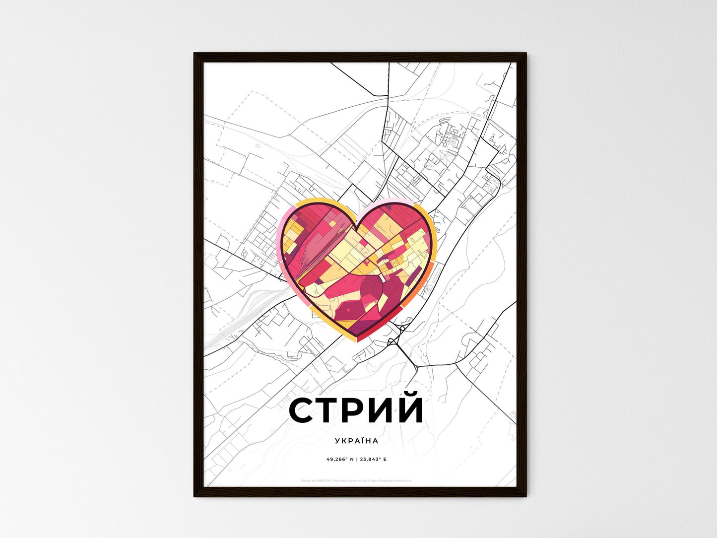Stryi Ukraine wedding art map with heart icon