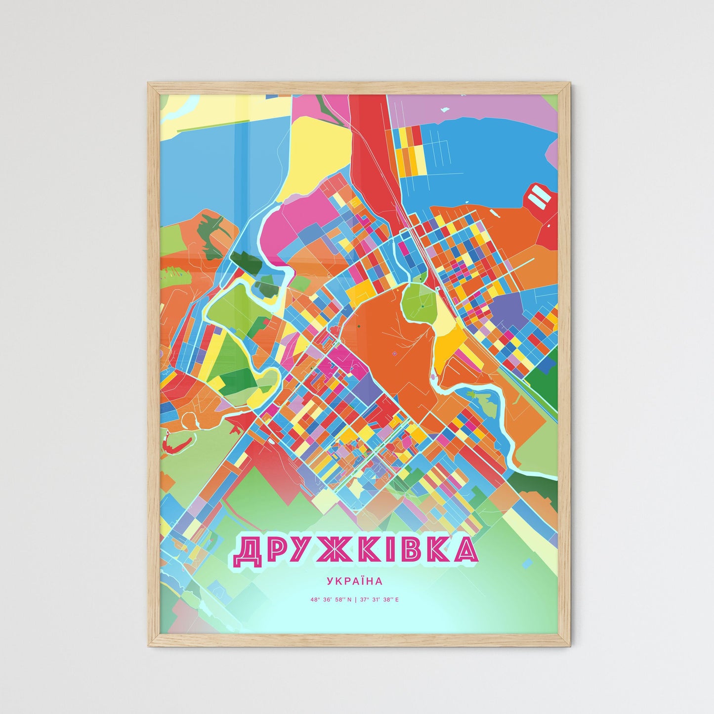 Colorful DRUZHKIVKA UKRAINE Fine Art Map Crazy Colors