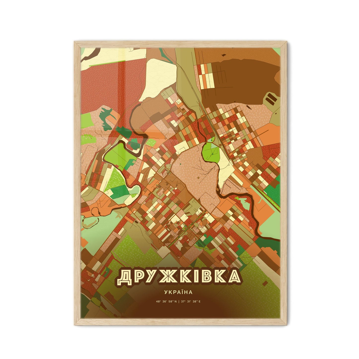 Colorful DRUZHKIVKA UKRAINE Fine Art Map Farmhouse