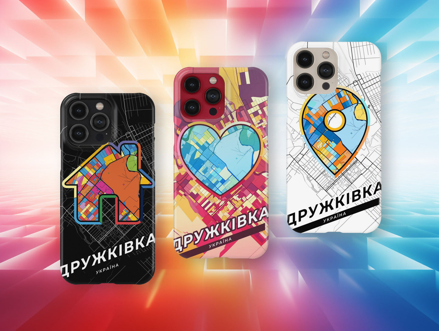 Druzhkivka Ukraine slim phone case with colorful icon. Birthday, wedding or housewarming gift. Couple match cases.