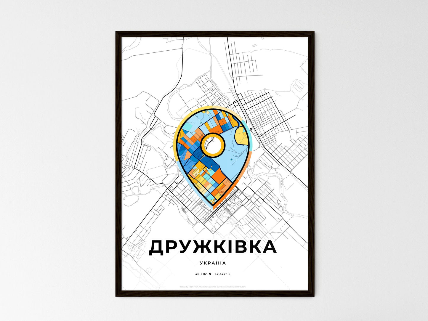 Druzhkivka Ukraine wedding art map with pointer icon
