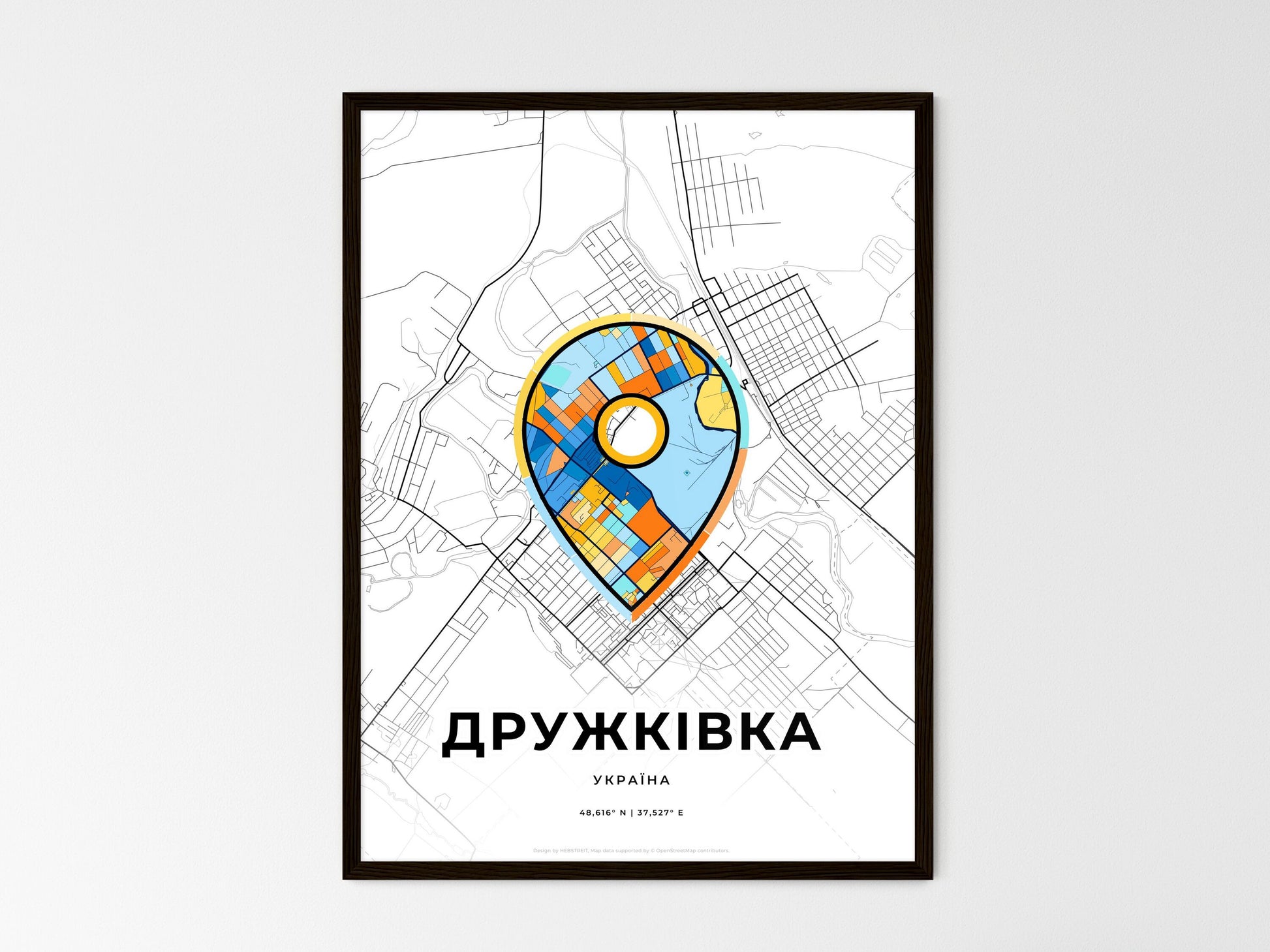 Druzhkivka Ukraine wedding art map with pointer icon