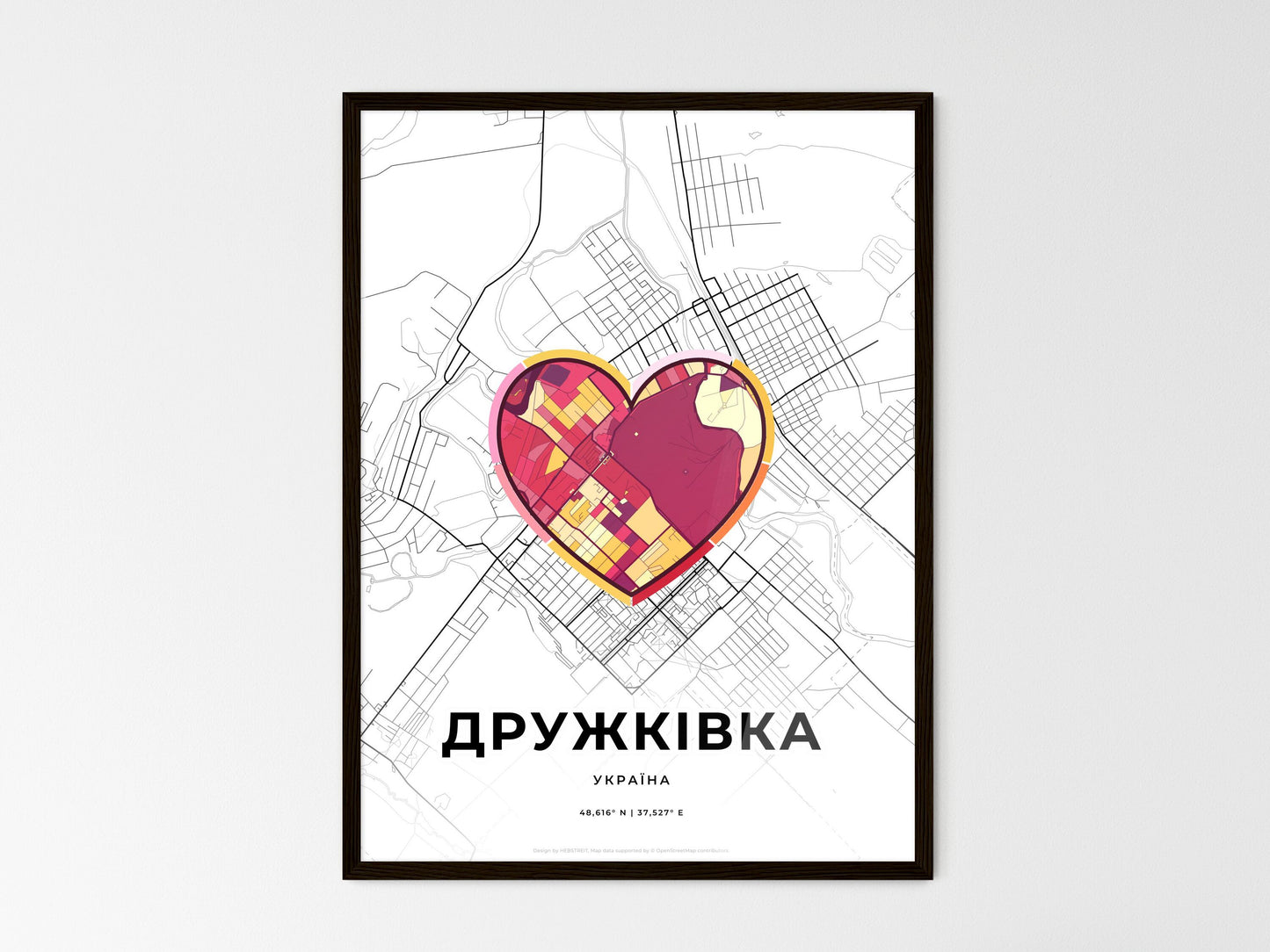 Druzhkivka Ukraine wedding art map with heart icon