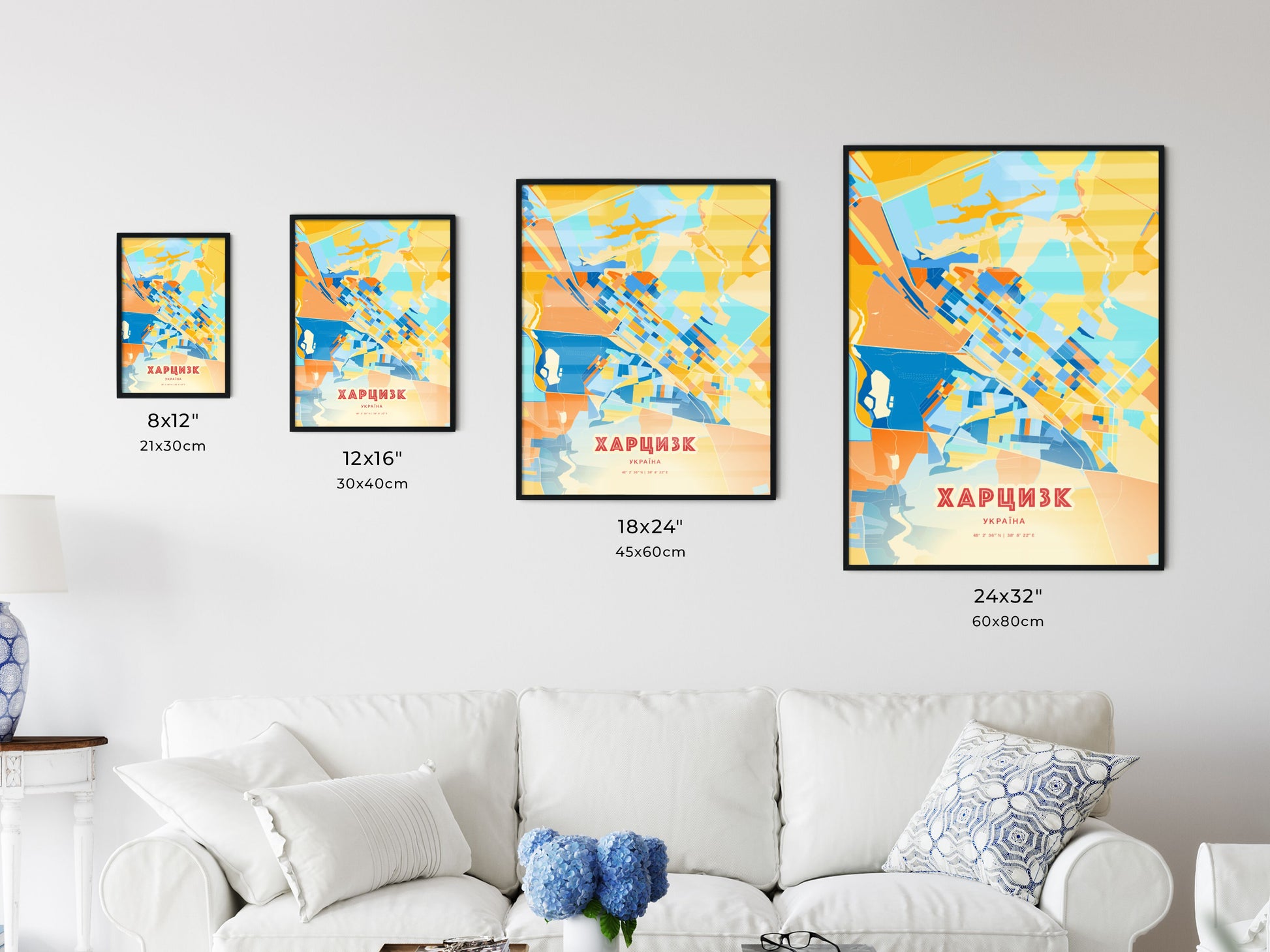 Colorful KHARTSYZK UKRAINE Fine Art Map Blue Orange