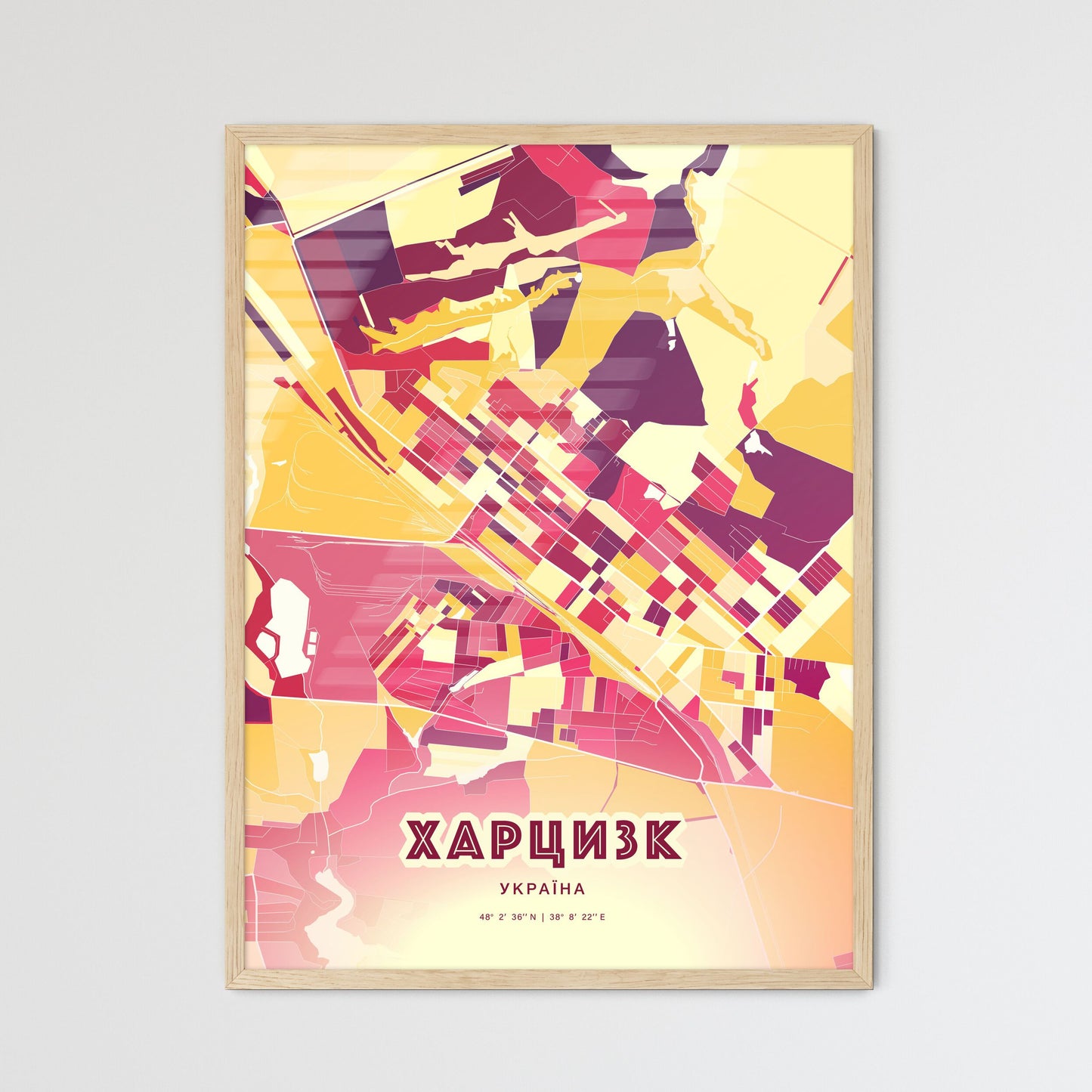 Colorful KHARTSYZK UKRAINE Fine Art Map Hot Red