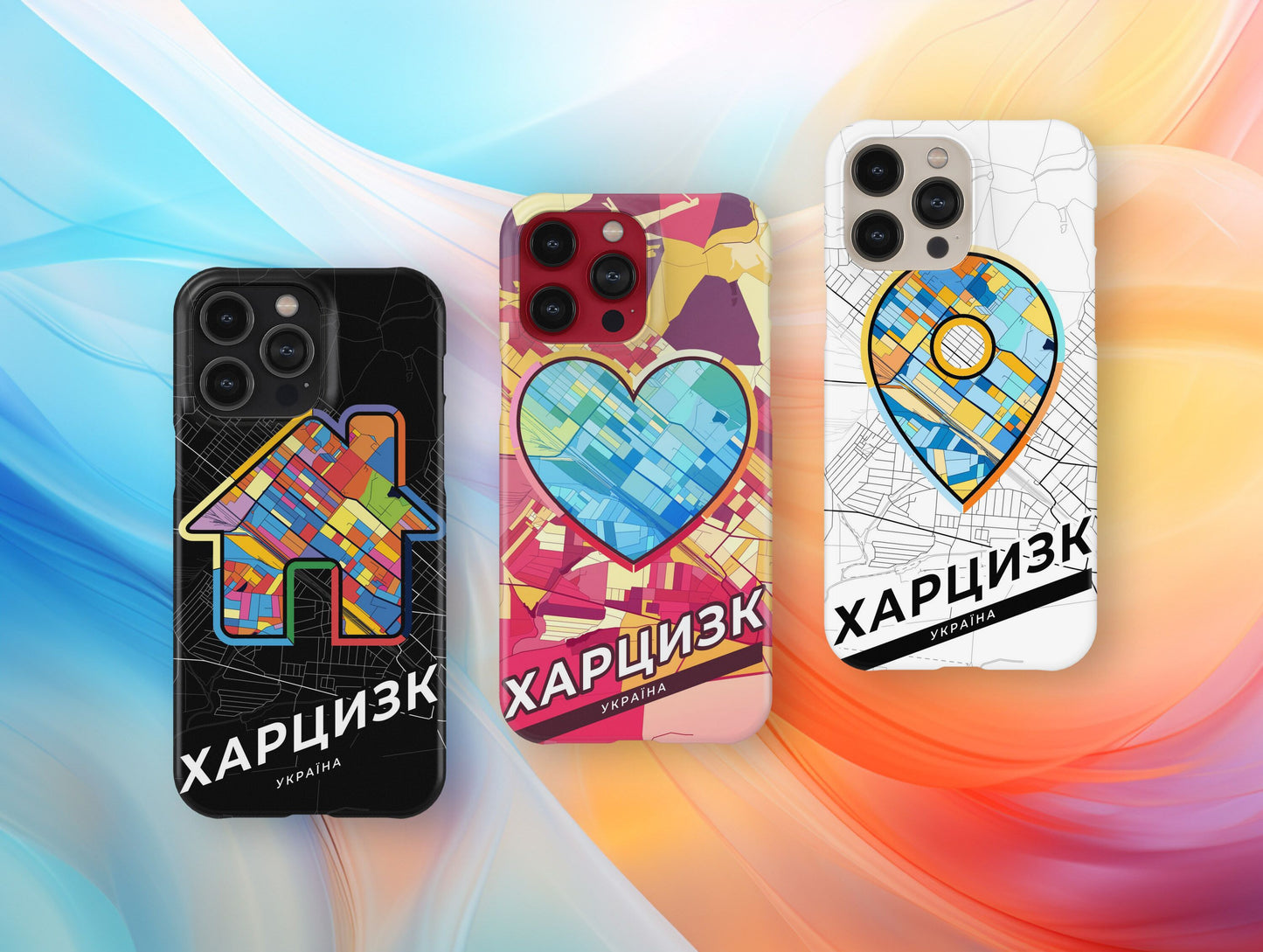 Khartsyzk Ukraine slim phone case with colorful icon. Birthday, wedding or housewarming gift. Couple match cases.