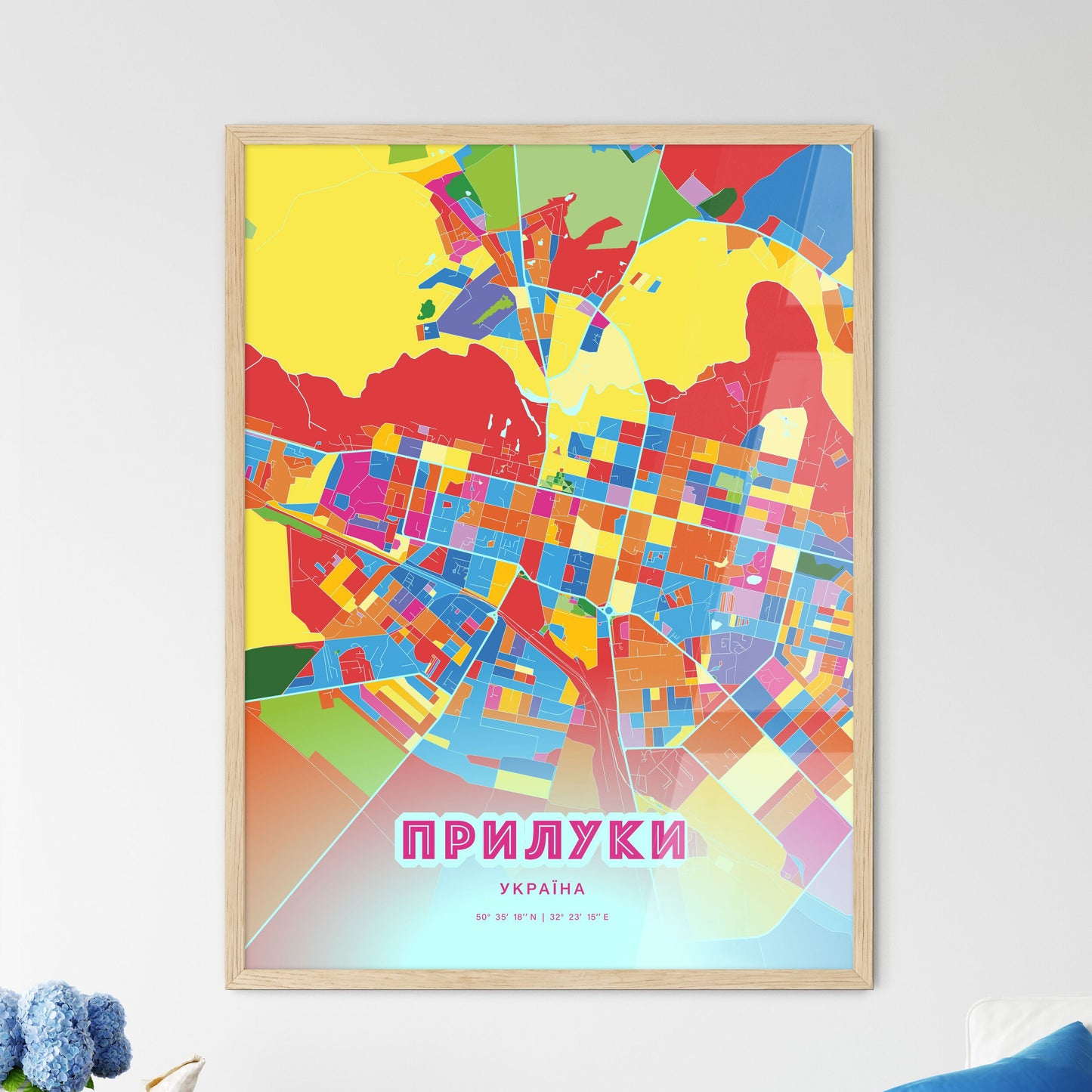 Colorful PRYLUKY UKRAINE Fine Art Map Crazy Colors