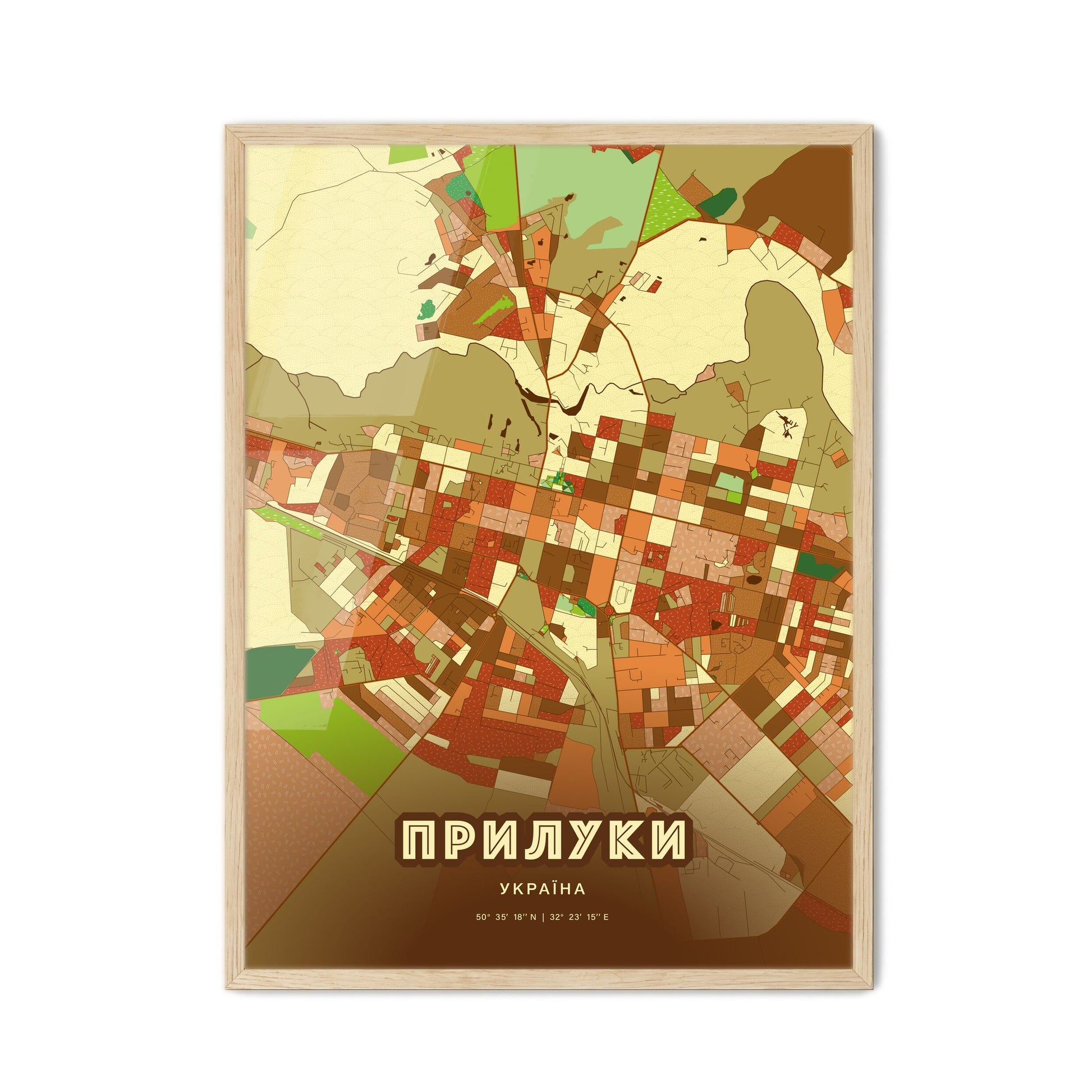 Colorful PRYLUKY UKRAINE Fine Art Map Farmhouse