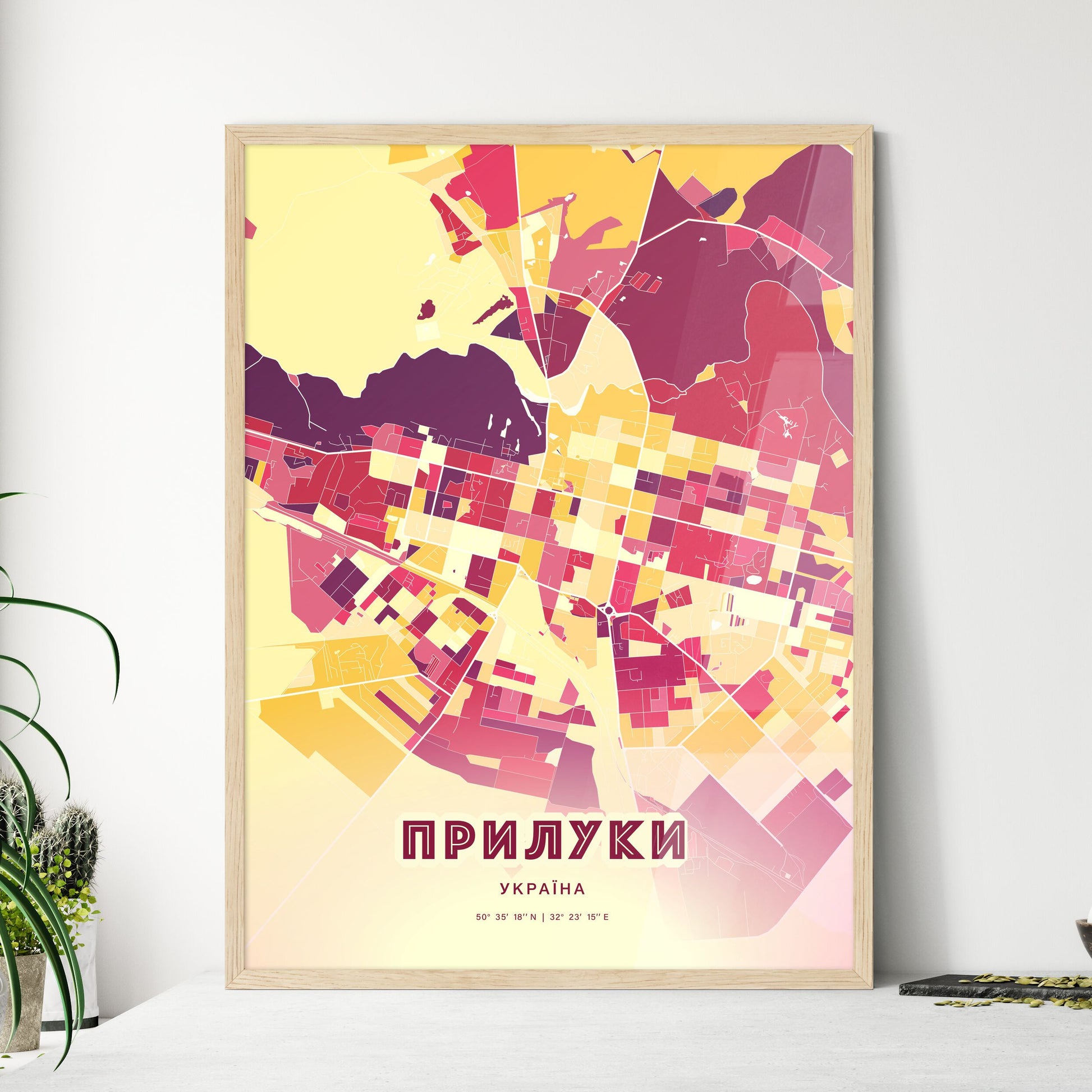 Colorful PRYLUKY UKRAINE Fine Art Map Hot Red