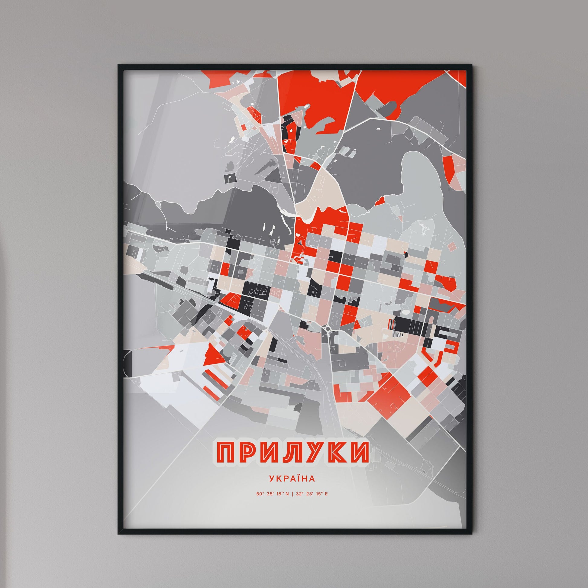 Colorful PRYLUKY UKRAINE Fine Art Map Modern