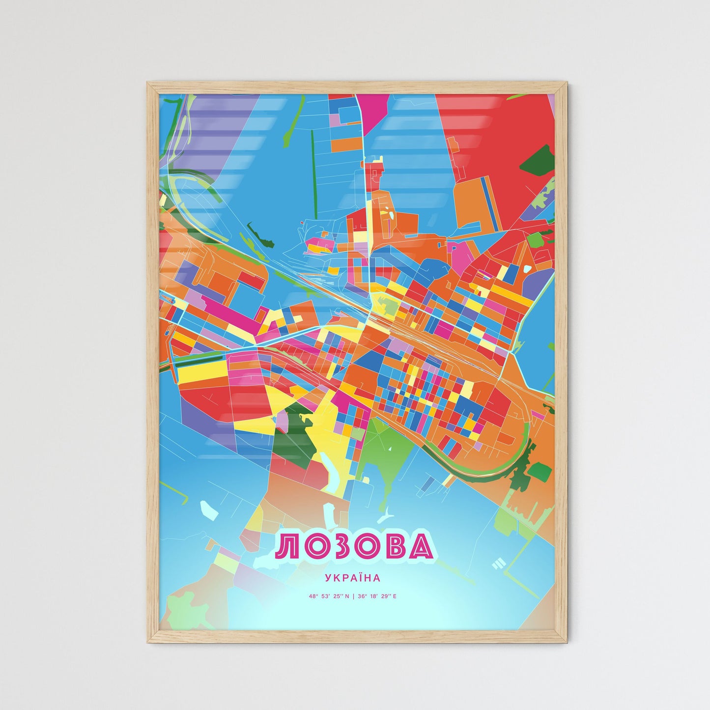 Colorful LOZOVA UKRAINE Fine Art Map Crazy Colors