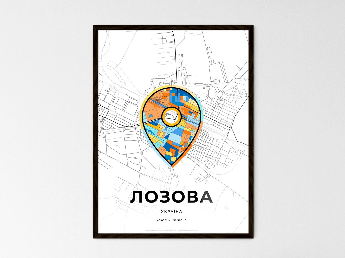 Lozova Ukraine wedding art map with pointer icon