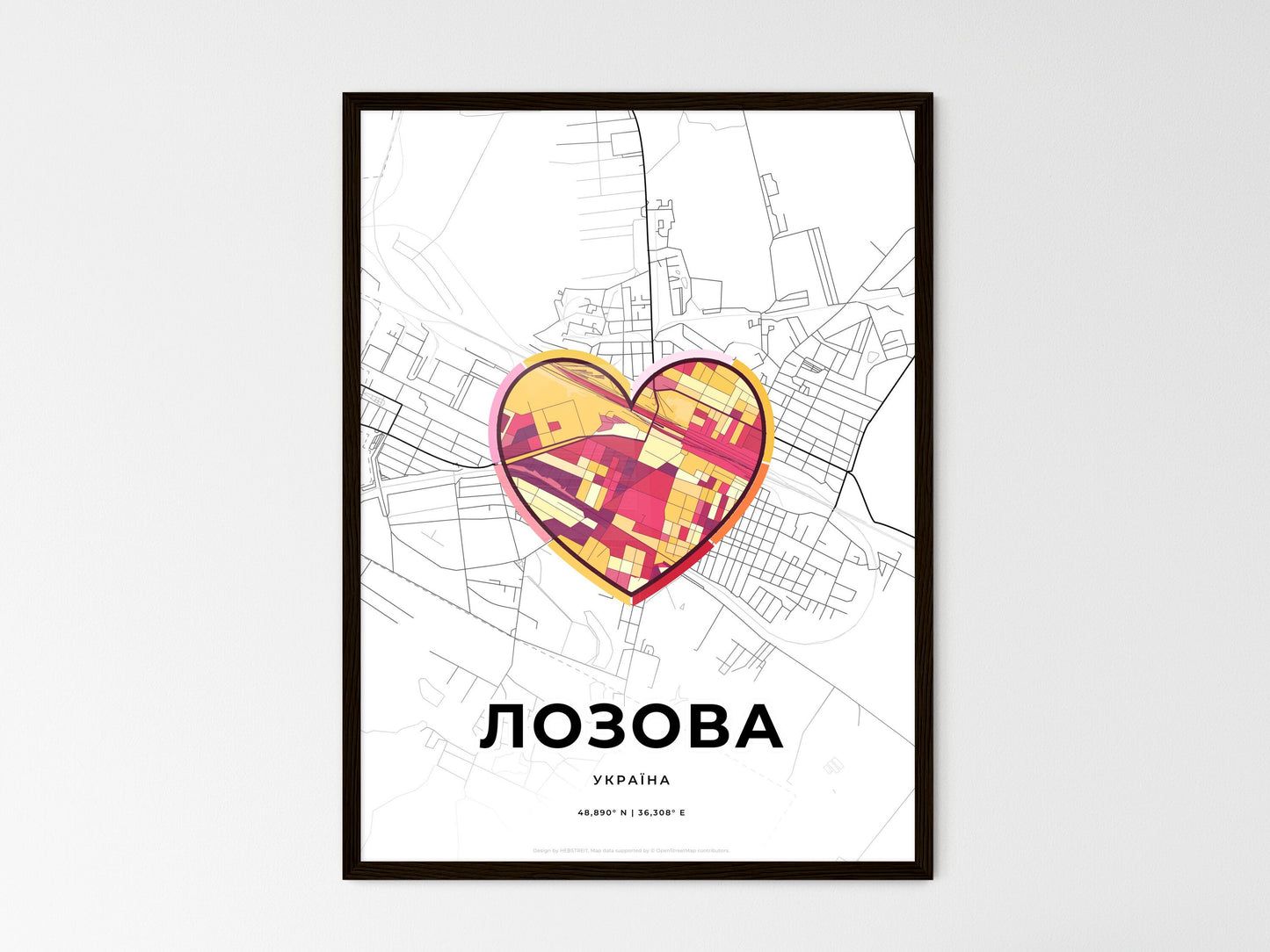 Lozova Ukraine wedding art map with heart icon