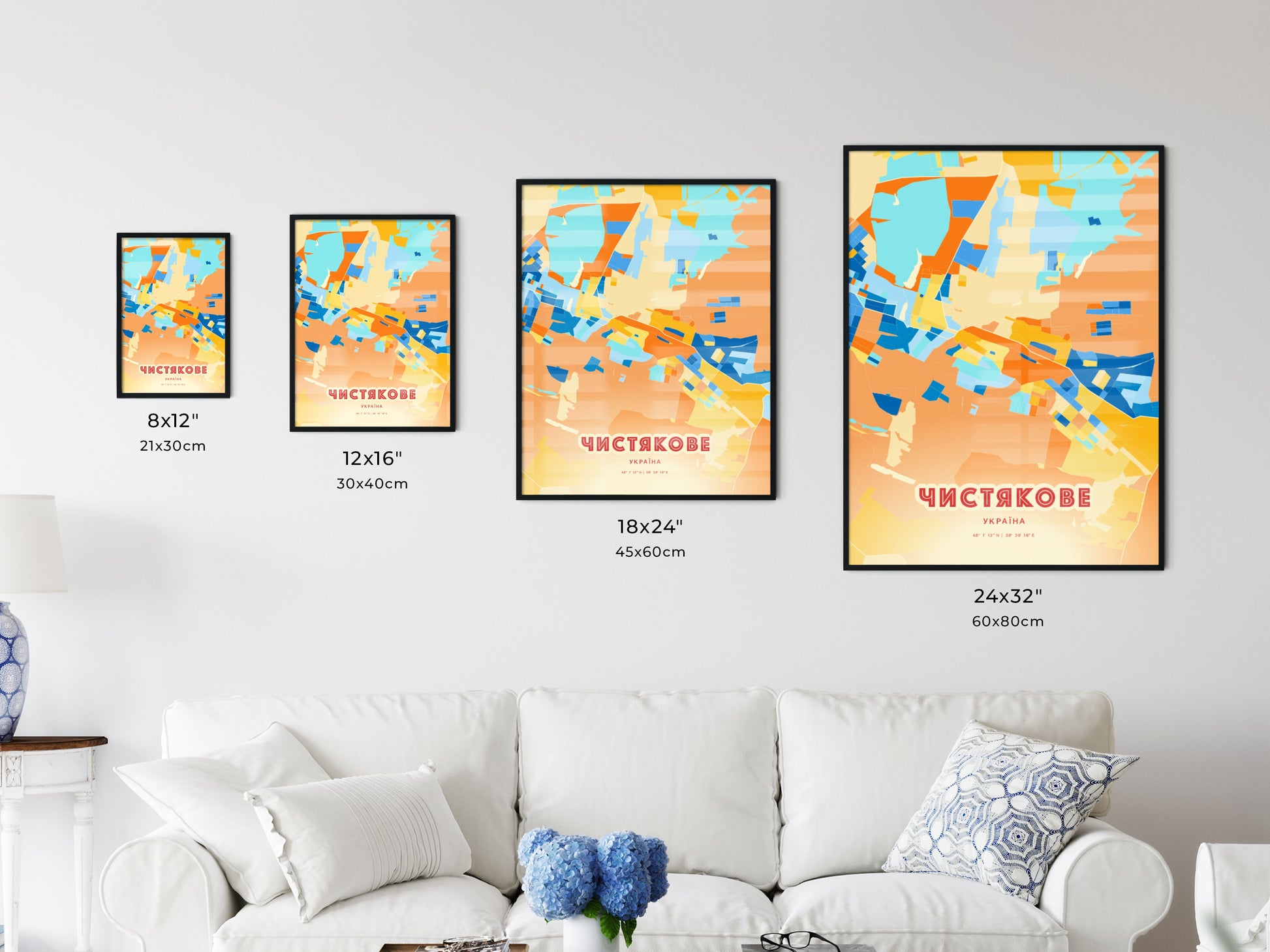 Colorful CHYSTIAKOVE UKRAINE Fine Art Map Blue Orange