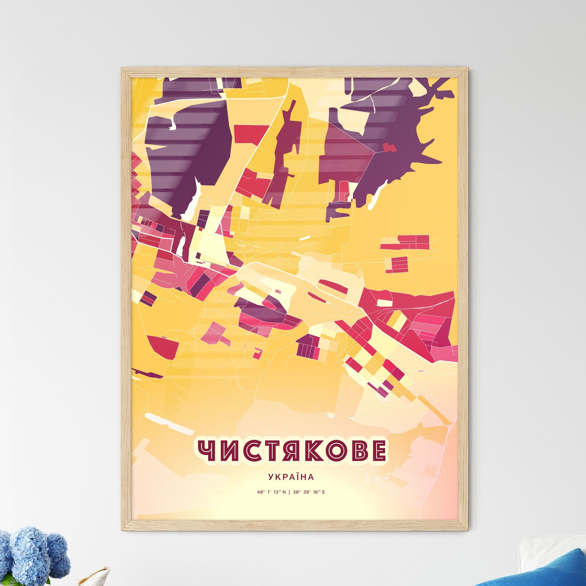 Colorful CHYSTIAKOVE UKRAINE Fine Art Map Hot Red