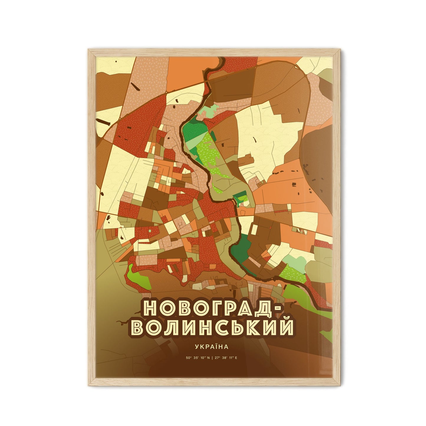 Colorful NOVOHRAD-VOLYNSKYI UKRAINE Fine Art Map Farmhouse