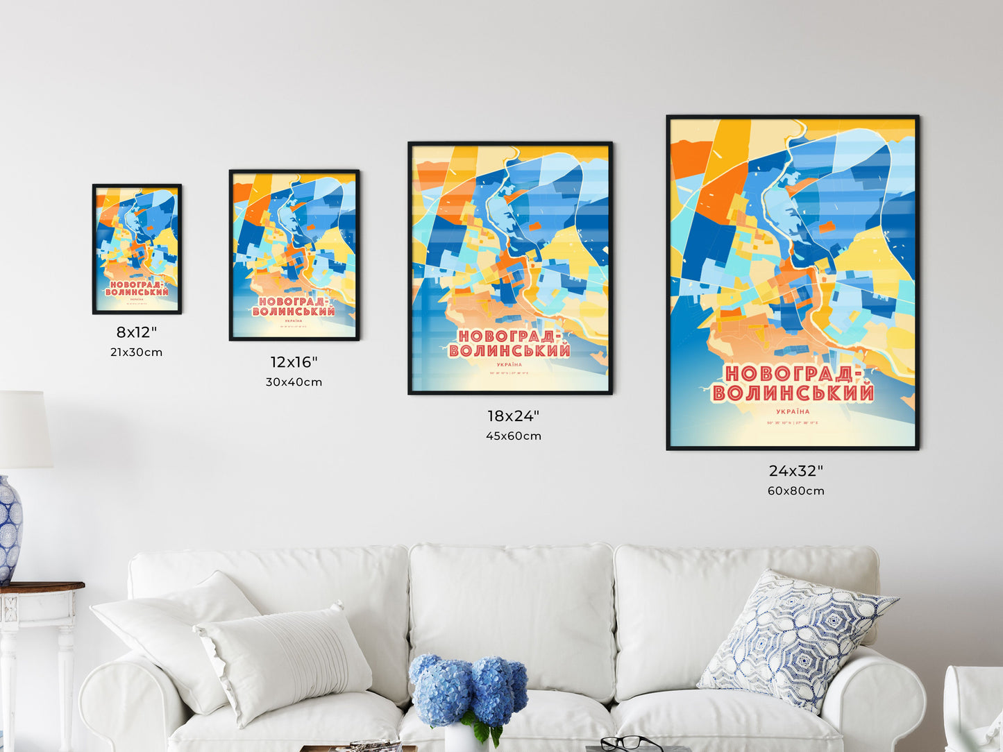 Colorful NOVOHRAD-VOLYNSKYI UKRAINE Fine Art Map Blue Orange