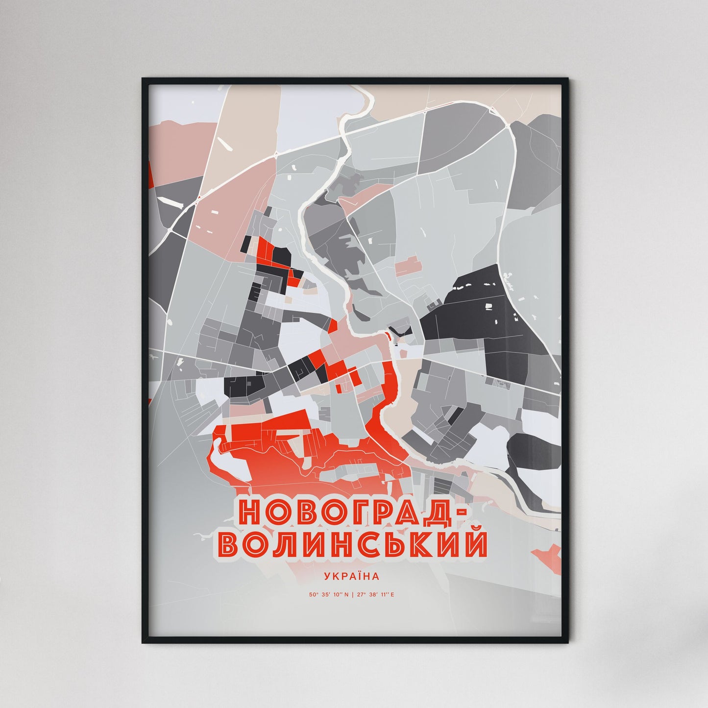 Colorful NOVOHRAD-VOLYNSKYI UKRAINE Fine Art Map Modern