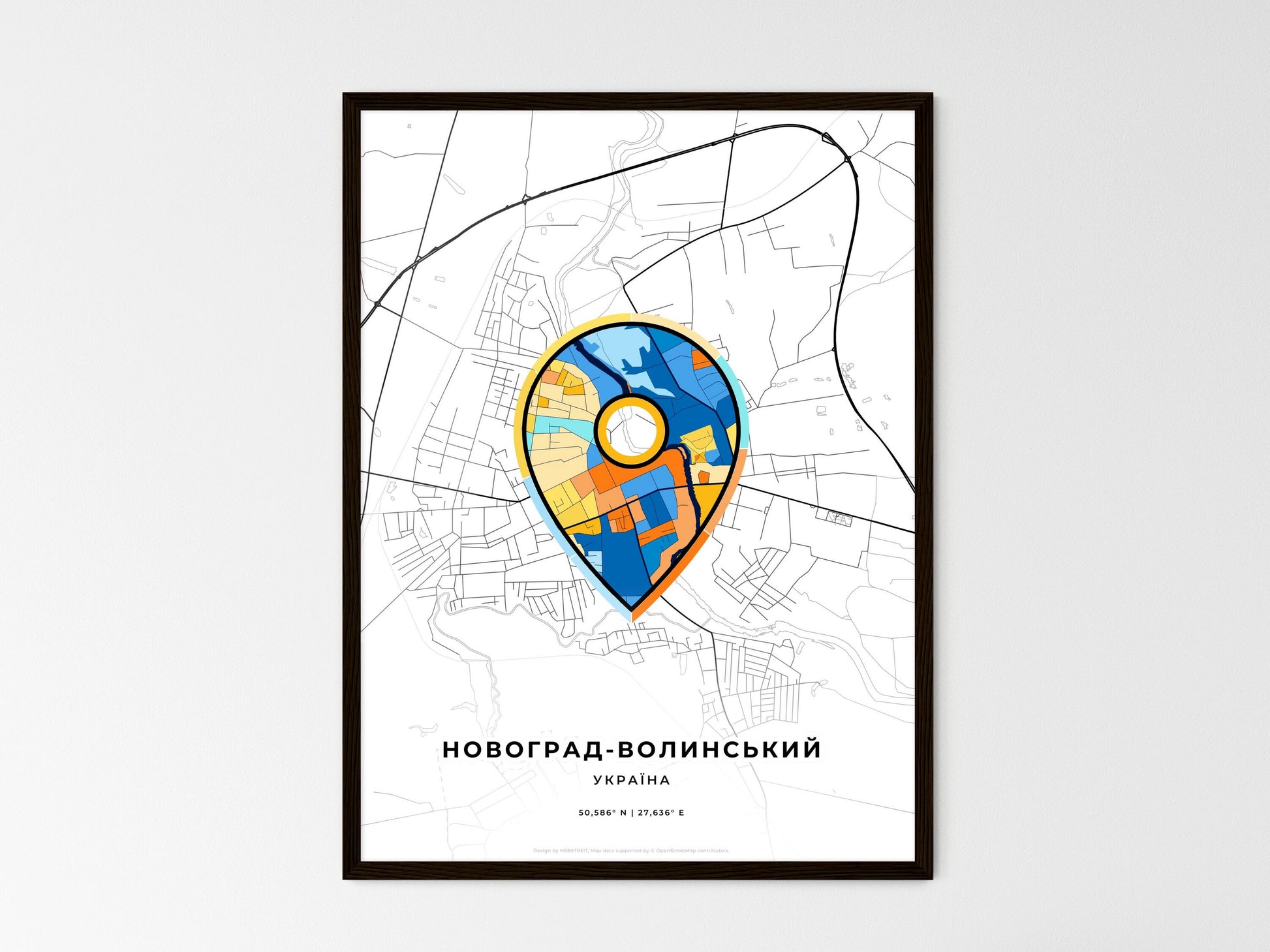 Novohrad-Volynskyi Ukraine wedding art map with pointer icon