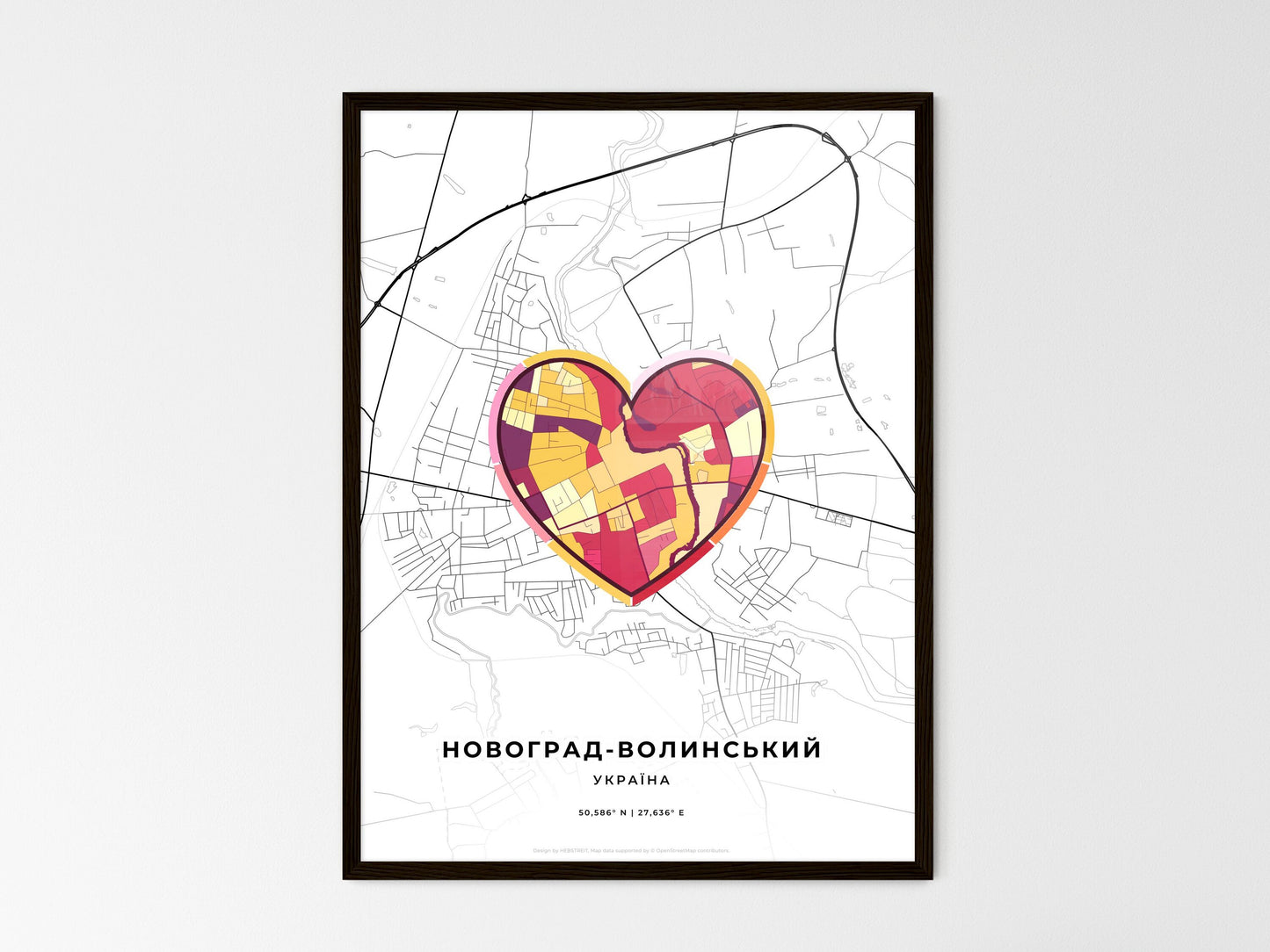 Novohrad-Volynskyi Ukraine wedding art map with heart icon