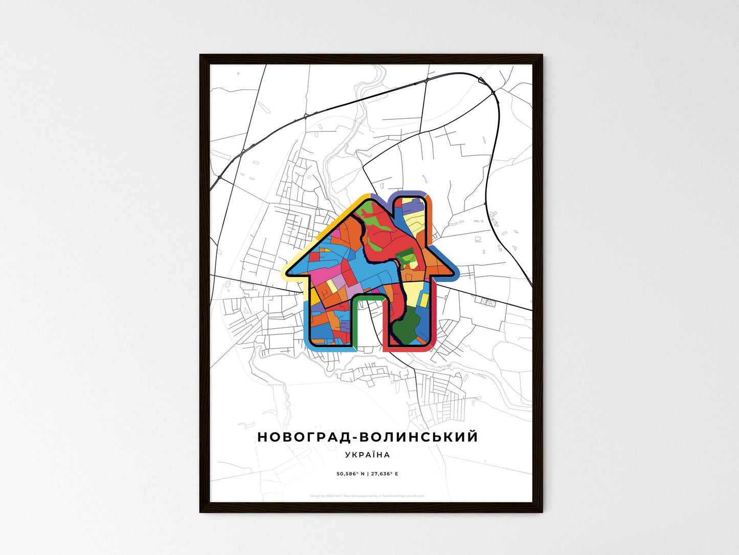 Novohrad-Volynskyi Ukraine wedding art map with home icon