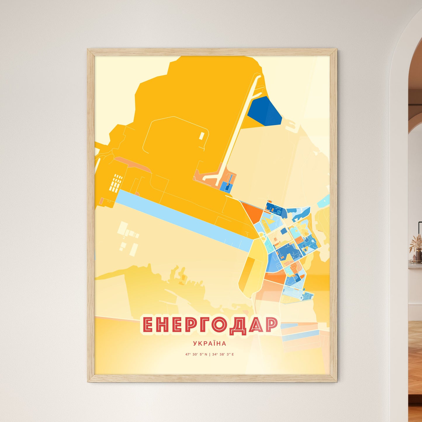 Colorful ENERHODAR UKRAINE Fine Art Map Blue Orange