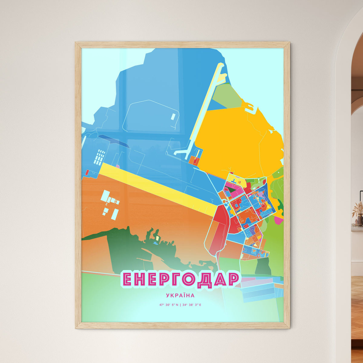 Colorful ENERHODAR UKRAINE Fine Art Map Crazy Colors