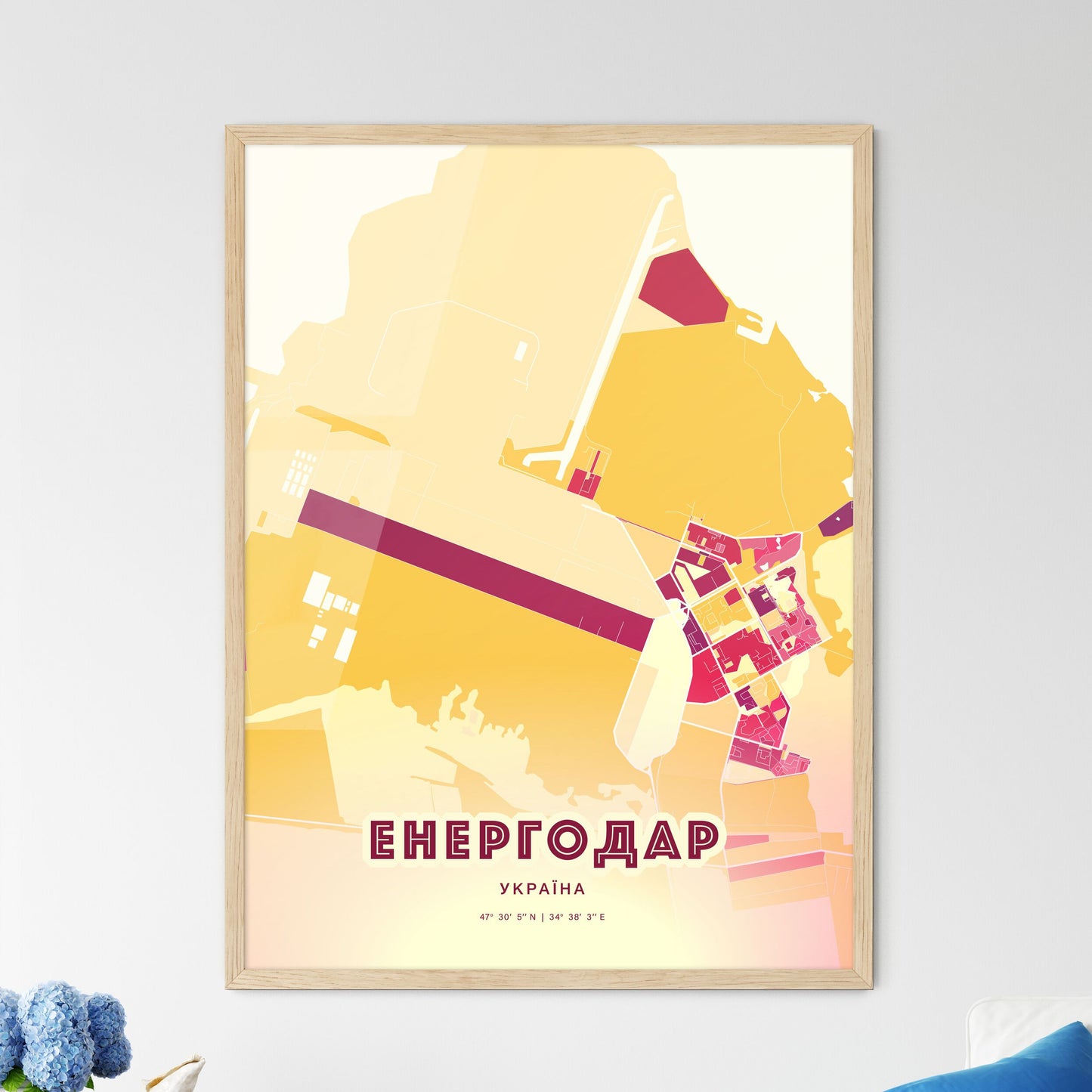 Colorful ENERHODAR UKRAINE Fine Art Map Hot Red