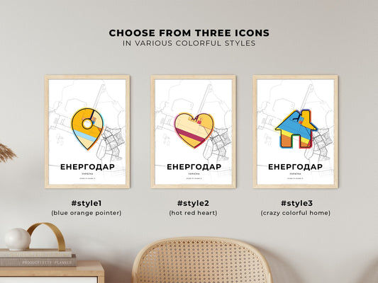 Enerhodar Ukraine maps with colorful icons