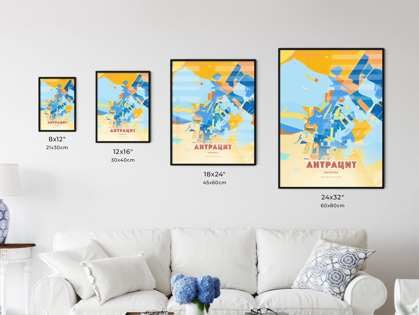 Colorful ANTRATSYT UKRAINE Fine Art Map Blue Orange