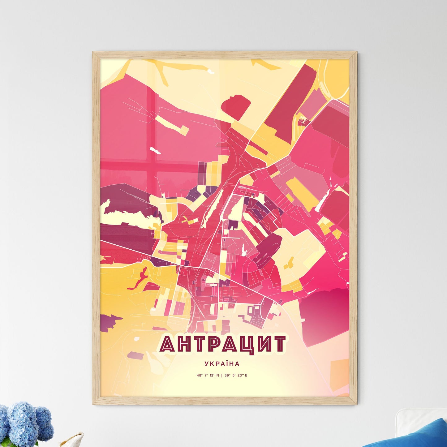 Colorful ANTRATSYT UKRAINE Fine Art Map Hot Red