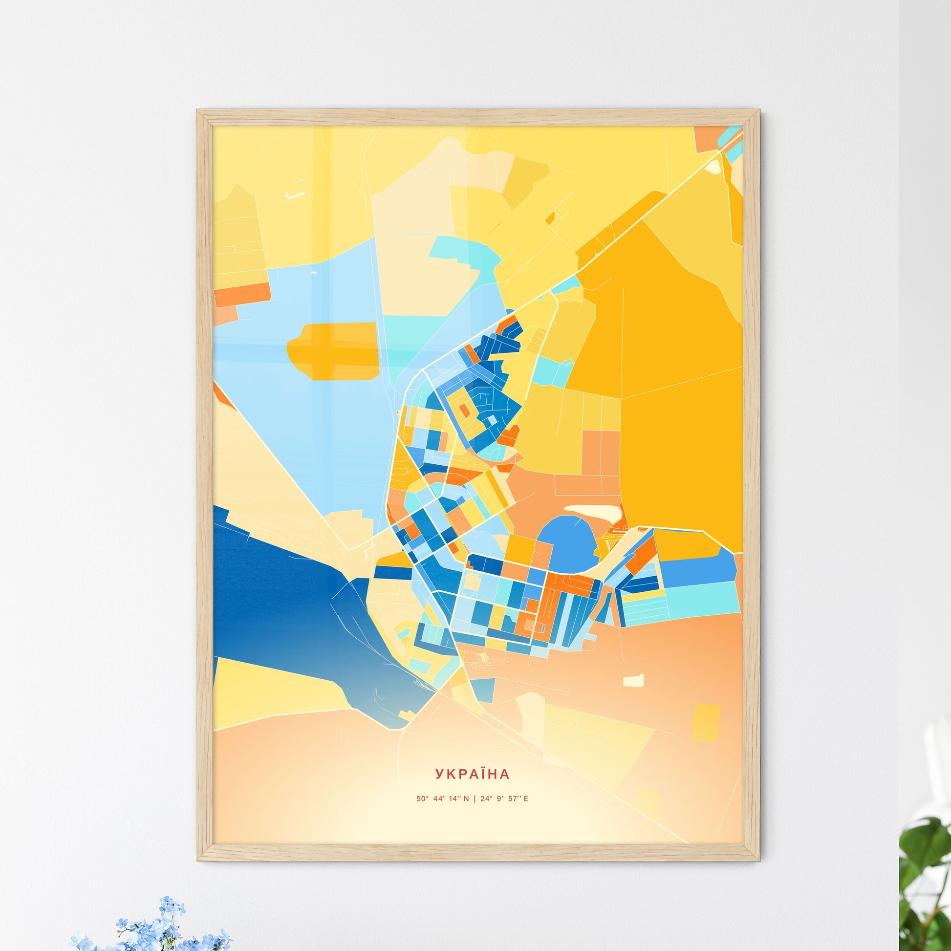 Colorful NOVOVOLYNSK UKRAINE Fine Art Map Blue Orange