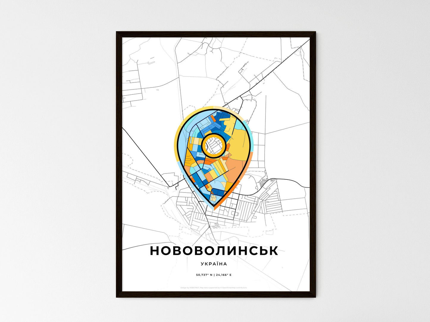 Novovolynsk Ukraine wedding art map with pointer icon