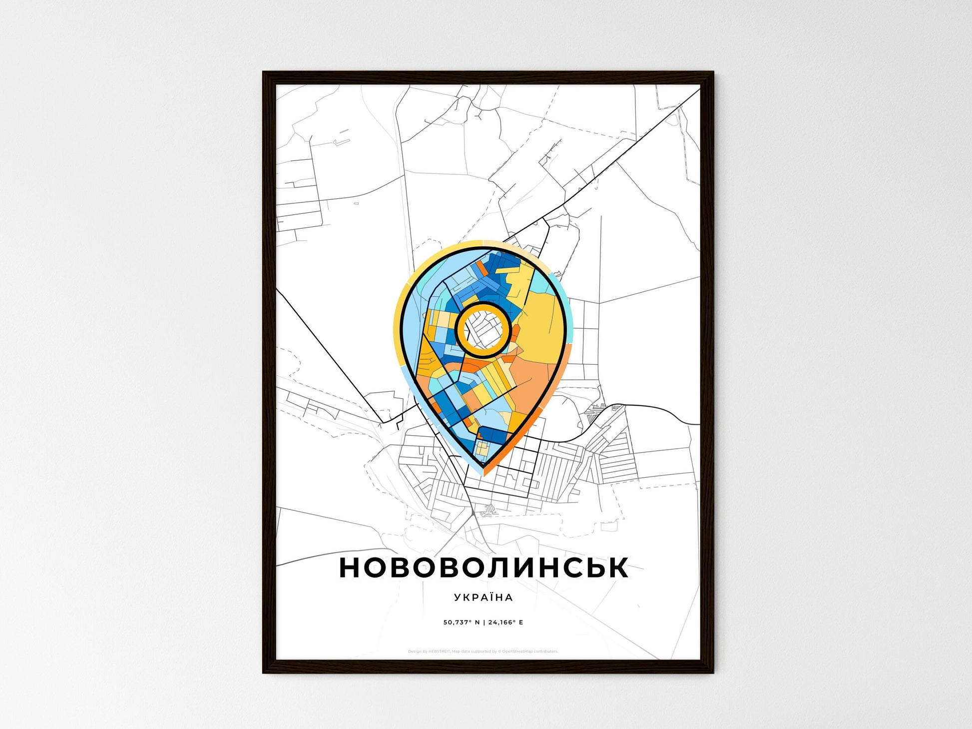 Novovolynsk Ukraine wedding art map with pointer icon