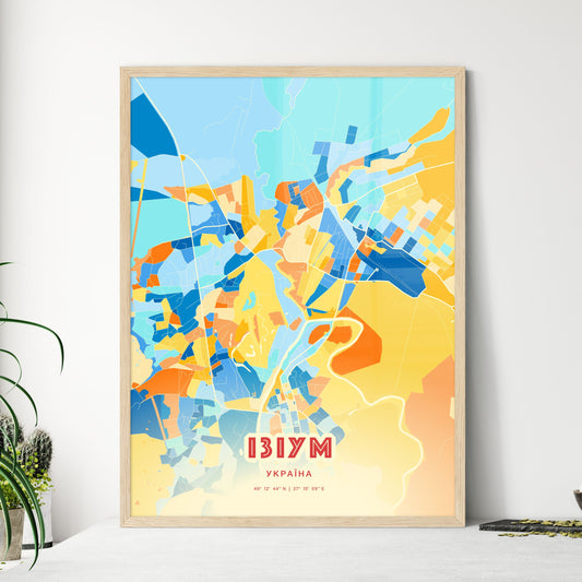 Colorful IZIUM UKRAINE Fine Art Map Blue Orange