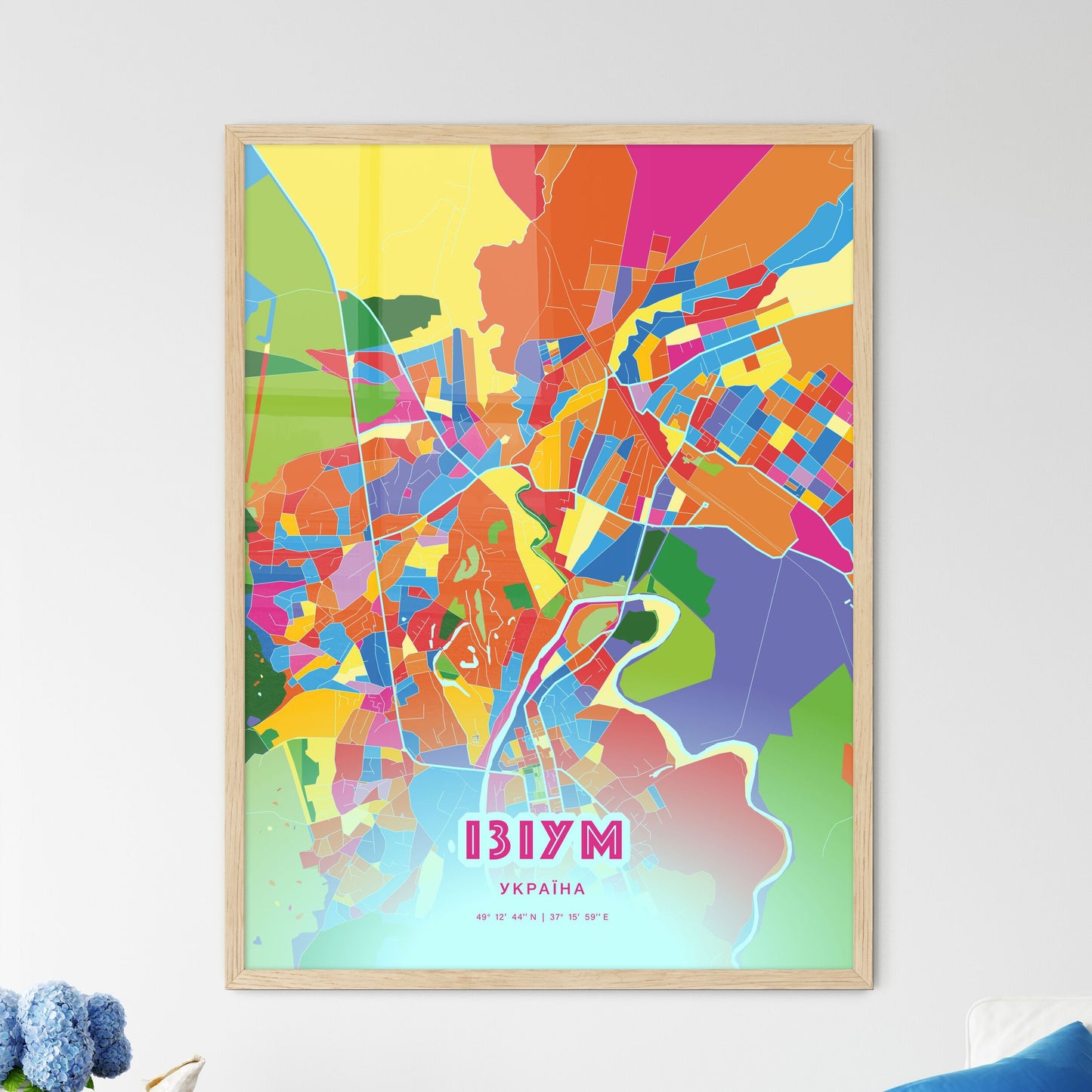 Colorful IZIUM UKRAINE Fine Art Map Crazy Colors