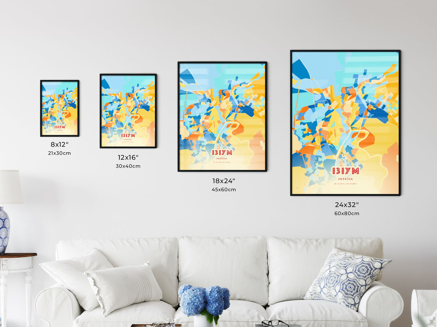 Colorful IZIUM UKRAINE Fine Art Map Blue Orange