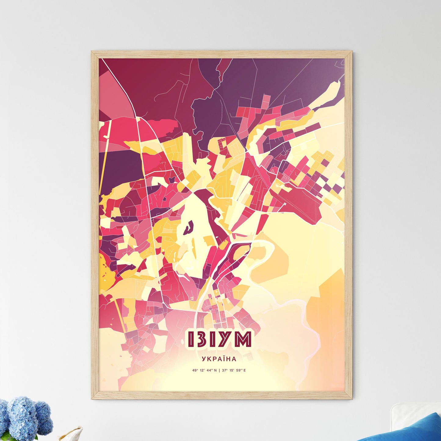 Colorful IZIUM UKRAINE Fine Art Map Hot Red