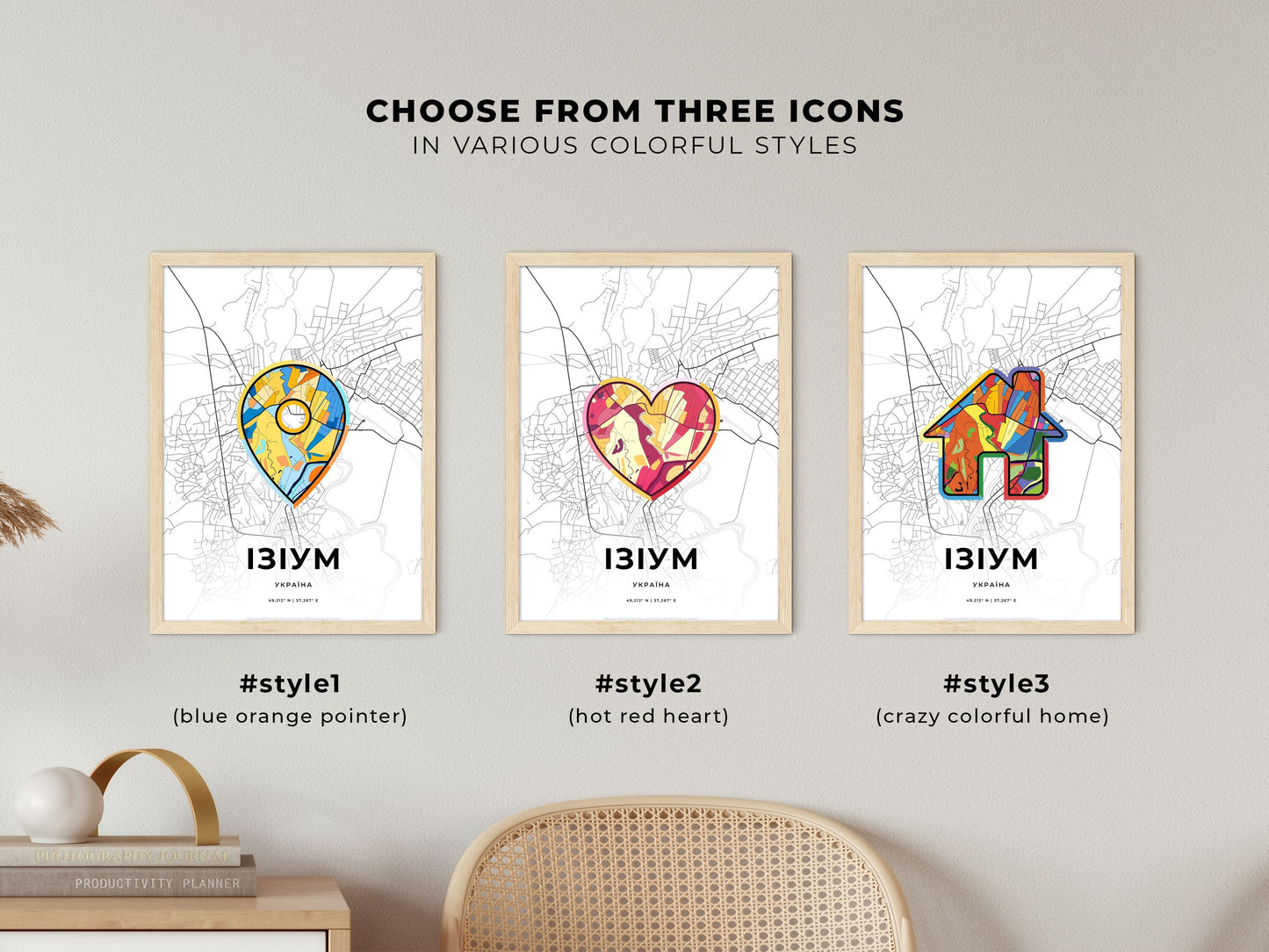 Izium Ukraine maps with colorful icons