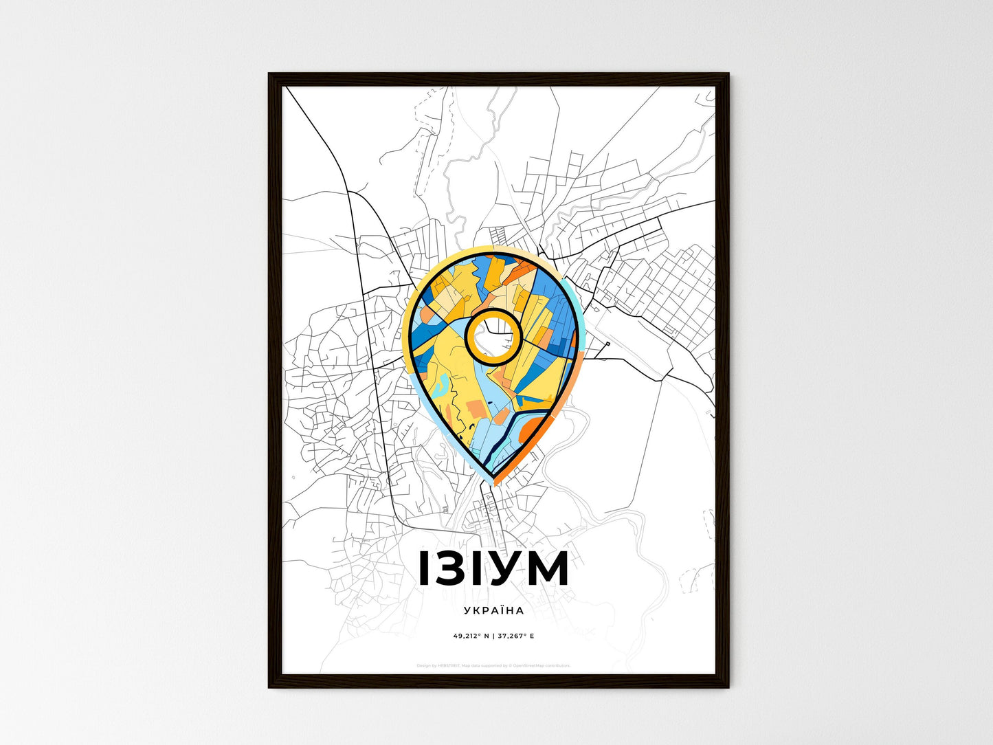 Izium Ukraine wedding art map with pointer icon