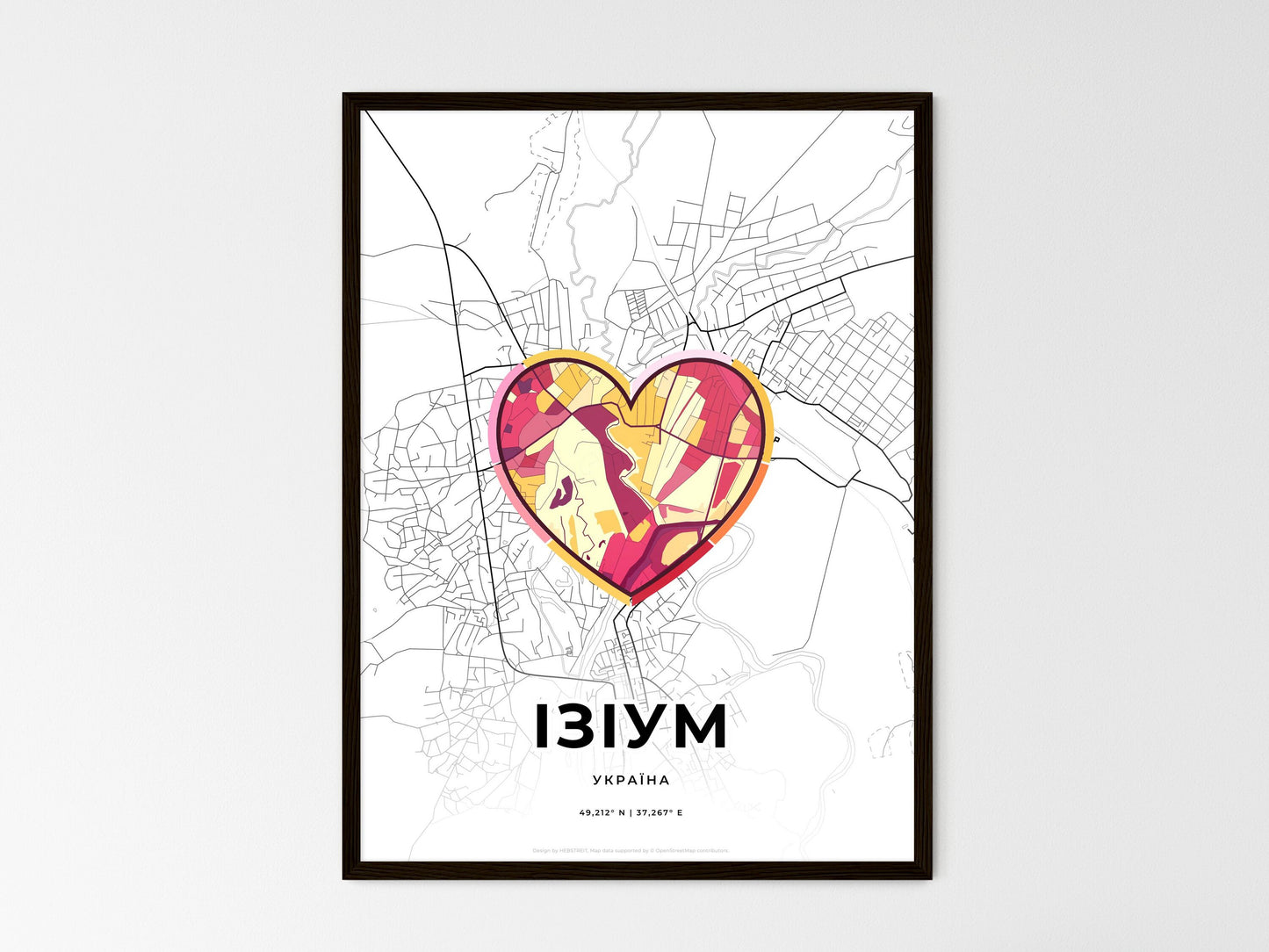 Izium Ukraine wedding art map with heart icon